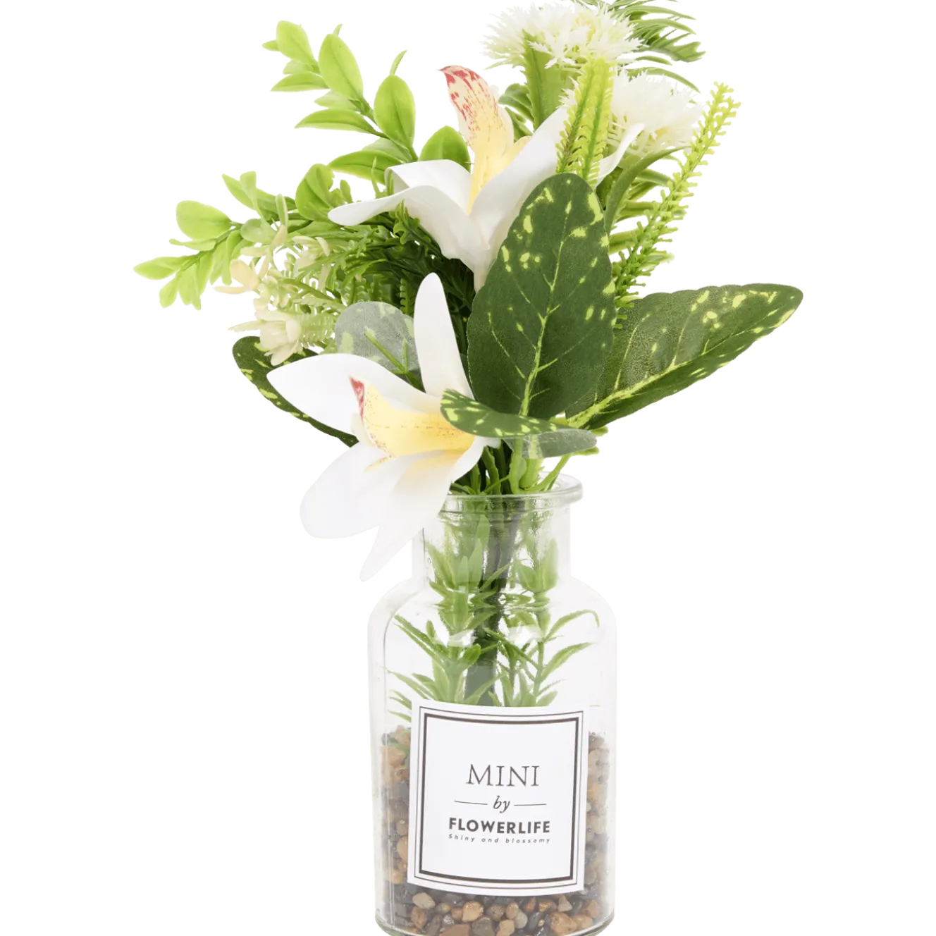 Kunstbloemen in glazen fles